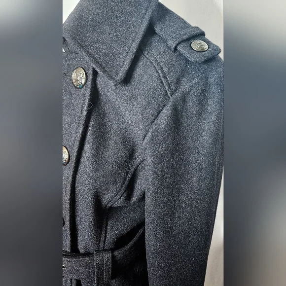 GUESS‎ Los Angeles Charcoal Gray Belted Wool Blend Coat Paisley Lined Size M-L